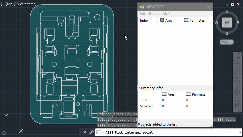 Adding areas to the list manually using AreaTester app