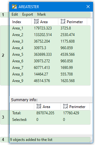 Main window of the AreaTester application
