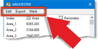 Menu bar of the AreaTester app main window